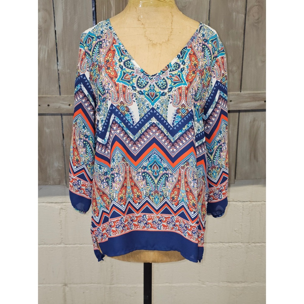 Renee Co Women's Boho Tunic Blouse Sheer Multi-Color Size Medium‎